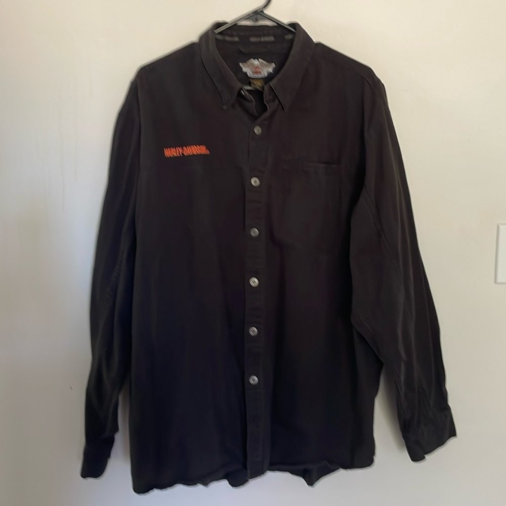 Harley Davidson Black Denim Botton Down Shirt XL